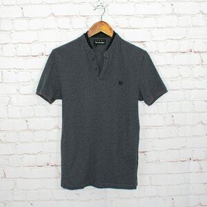The Kooples Men's Pique and leather trim Polo Shirt Gray Size XS